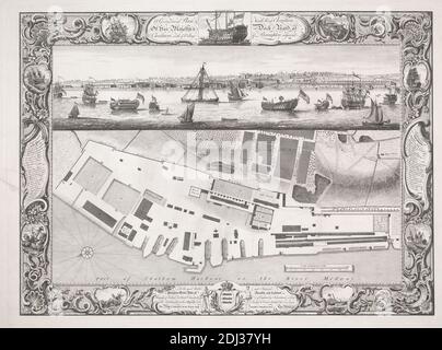 Geometrischer Plan der Werft seiner Majestät, in Chatham, Druck von Pierre Charles Canot, ca. 1710–1777, französisch, in Großbritannien tätig, nach Thomas Milton, tätig 1739–1756, britisch, Versand durch John Cleveley der Ältere, ca. 1712–1777, britisch, 1755, Strichgravur auf mittelschwerem, mittelstrukturiertem, cremefarbenen Papier, Blatt: 22 1/8 × 28 13/16 Zoll (56.2 × 73.2 cm), Platte: 19 11/16 × 26 15/16 Zoll (50 × 68.5 cm), und Bild: 18 11/16 × 25 9/16 Zoll (47.4 × 65 cm) Stockfoto