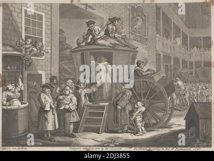 The Stage Coach; oder Country Inn Yard, William Hogarth, 1697–1764, britisch, 1747, Gravur, Blatt: 8 1/16 x 11 (20.5 x 29,8 cm Stockfoto