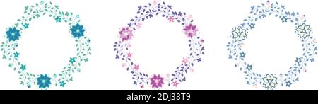 Setzen Sie runde Rahmen von Blumen auf weißem Hintergrund Stock Vektor