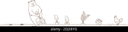 Farbdarstellung. Bear wächst Karotten in Ihrem Garten Stock Vektor