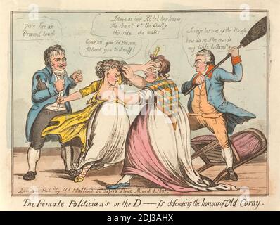 The Female Politicers, or - The D    ss Defending the Honor of Old Corny, unknown artist, 1801, Radierung und Aquatinta, handfarbig, Blatt: 7 15/16 x 11in. (20.2 x 27,9 cm Stockfoto