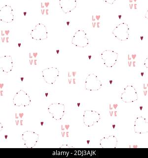 Nahtloses Muster für den Valentinstag. Handgeschriebene Herzen und Schriftzüge. Niedliche romantische Hintergrund. Stock Vektor