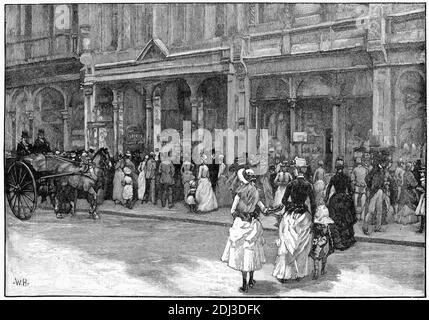 Gravur von Leuten, die im 'Block' in der Collins Street, Melbourne, Victoria, Australien, um 1880 einkaufen Stockfoto