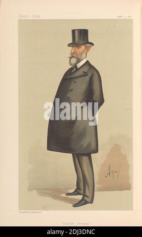 Vanity Fair: Militär und Marine; 'English Strategy', Generalleutnant Sir Edward Bruce Hamley, 2. August 1887, Carlo Pellegrini, 1839–1889, Italienisch, 1887, Chromolithographie Stockfoto