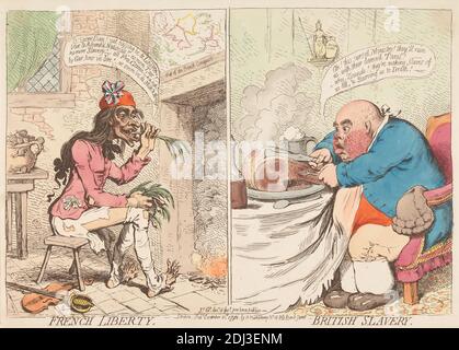 Französische Freiheit - British Slavery, James Gillray, 1757–1815, British, 1792, Radierung, handfarbig, Blatt: 10 x 14 Zoll (25.4 x 35,6 cm Stockfoto