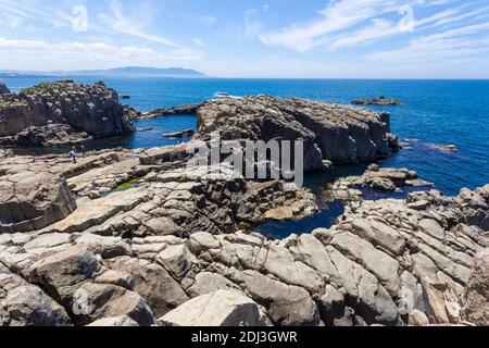 Landschaft der Tojinbo Klippe in der Präfektur Fukui, Japan. Stockfoto