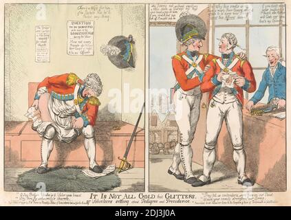 Es ist nicht alles Gold, das glänzt - oder Freiwillige, die sich über Stammbaum und Vorrang einlassen (aus: Karikatur, Band 3), Charles Ansell, ca. 1752–Active 1790, British, 1798, Radierung, handfarbig, Blatt: 9 x 13 1/2in. (22.9 x 34,3 cm Stockfoto