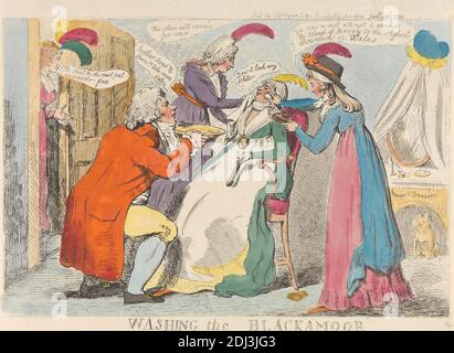 Washing the Blackamoor, Isaac Cruikshank, 1756–1810, British, 1795, Radierung, handfarbig, Blatt: 8 1/2 x 12 7/8in. (21.6 x 32,7 cm Stockfoto