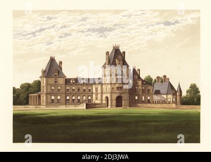 Wynnstay, Denbighshire, Wales. Herrschaftliches Haus im französischen Palaststil, entworfen von Benjamin Ferrey in Gärten aus dem 18. Jahrhundert, die von Capability Brown gestaltet wurden. Heimat von Sir Watkin Williams-Wynn, 6. Baronet, MP. Farbholzschnitt von Benjamin Fawcett im Baxter-Prozess einer Illustration von Alexander Francis Lydon aus Reverend Francis Orpen Morris malerischen Ansichten der Sitze von Adligen und Herren aus Großbritannien und Irland, William Mackenzie, London, 1880. Stockfoto