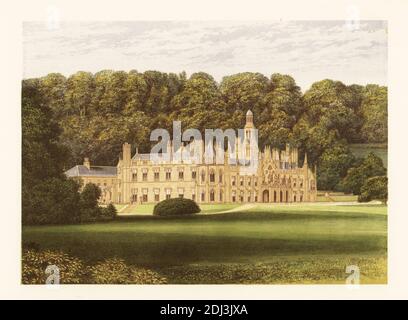 Shelton Abbey, County Wicklow, Irland. Haus im neugotischen Stil im Stil einer Abtei aus dem 14. Jahrhundert, die 1819 vom irischen Architekten Sir Richard Morrison für den Besitzer William Howard, 4. Earl of Wicklow, entworfen wurde. Jetzt ein Gefängnis. Farbholzschnitt von Benjamin Fawcett im Baxter-Prozess einer Illustration von Alexander Francis Lydon aus Reverend Francis Orpen Morris malerischen Ansichten der Sitze von Adligen und Herren aus Großbritannien und Irland, William Mackenzie, London, 1880. Stockfoto