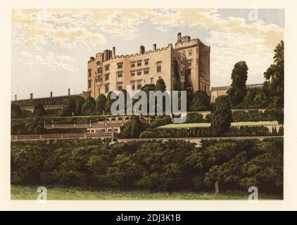 Powis Castle, Montgomeryshire, Wales. Mittelalterliche Burg, Festung und Herrenhaus aus rotem Stein erbaut im 13. Jahrhundert repariert im 19. Jahrhundert von Sir Robert Smirke für Edward Clive, 1. Earl of Powis, Sohn von Robert Clive, der sein Vermögen in der Schlacht von Plassey gemacht. Farbholzschnitt von Benjamin Fawcett im Baxter-Prozess einer Illustration von Alexander Francis Lydon aus Reverend Francis Orpen Morris malerischen Ansichten der Sitze von Adligen und Herren aus Großbritannien und Irland, William Mackenzie, London, 1880. Stockfoto