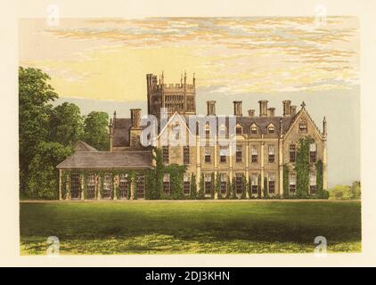 Melbury House, Dorsetshire, England. Herrenhaus mit Zinnen und sechseckigem Turm, 1546 für Sir Giles Strangeways erbaut. Farbholzschnitt von Benjamin Fawcett im Baxter-Prozess einer Illustration von Alexander Francis Lydon aus Reverend Francis Orpen Morris malerischen Ansichten der Sitze von Adligen und Herren aus Großbritannien und Irland, William Mackenzie, London, 1880. Stockfoto