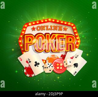 Online Poker Banner in Vintage Licht Rahmen. Stock Vektor