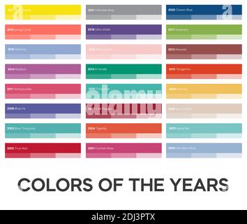 Trendfarben der Jahre. Beliebte Farbtöne. Kreative Farbpaletten für Kunst und Business. Vektorgrafik. Stock Vektor