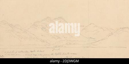 Mountains on the Coast, Thomas Daniell, 1749–1840, britisch, aktiv in Indien, William Daniell, 1769–1837, britisch, undatiert, Graphit auf mittlerem, leicht strukturiertem, cremefarbenem Wove-Papier; montiert auf mäßig dickem, leicht strukturiertem, cremefarbenen, gewobenen Papier, Blatt: 5/16 × 11 13/16 cm (5 × 13.5 30 Zoll) und Halterung: 6 1/16 × 12 7/8 Zoll (15.4 × 32.7 cm), Strand, Küste, Landschaft, Berge Stockfoto