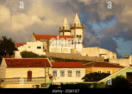 Kirche, Sao Mateus de Calheta, Terceira, Azoren, Portugal/Pfarrkirche, Igreja de Sao Mateus, Sonnenuntergang Stockfoto