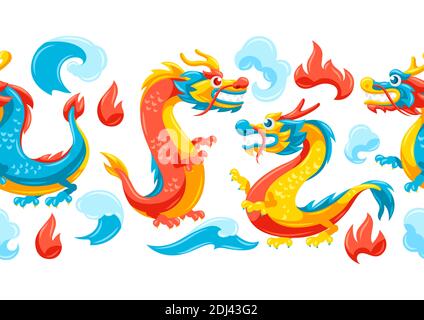 Nahtlose Muster mit chinesischen Drachen. Stock Vektor
