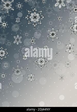 Weihnachten Schneeflocken Hintergrund, Winter Vorlage Design mit handgezeichneten Schneeflocken auf dunklen Himmel Hintergrund, abstrakt schneit Himmel mit fallenden Schneeflocke Stockfoto