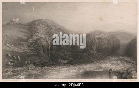 Junction of the Greta and the Tees, Druck von John Pye, 1782–1874, britisch, nach Joseph Mallord William Turner, 1775–1851, britisch, 1834, Strichgravur; früher, berührter Kupferstichproof auf mittelschwerem, leicht strukturiertem, cremefarbenen Papier Stockfoto