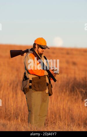 Ein Wachteljäger in Kansas an einem späten Herbstnachmittag Stockfoto