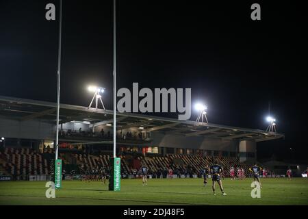 Newport, Großbritannien. Dezember 2020. Eine allgemeine Ansicht des Spiels bei Rodney Parade.Heineken Champions Cup Rugby, Dragons V Wesps, Gruppe EINE Runde ein Spiel bei Rodney Parade in Newport am Samstag 12. Dezember 2020. PIC von Andrew Orchard / Andrew Orchard Sport Fotografie / Alamy Live-Nachrichten Kredit: Andrew Orchard Sport Fotografie / Alamy Live News Stockfoto