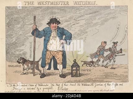 The Westminster Watchman, Thomas Rowlandson, 1756–1827, British, 1784, Etching Stockfoto