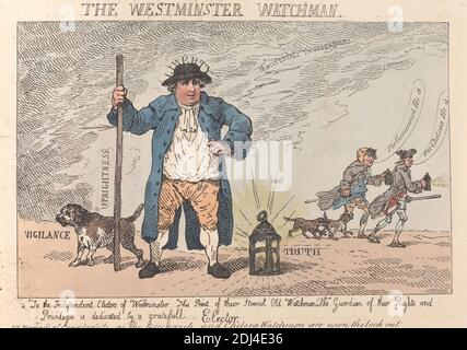 The Westminster Watchman, Thomas Rowlandson, 1756–1827, British, 1784, Etching Stockfoto