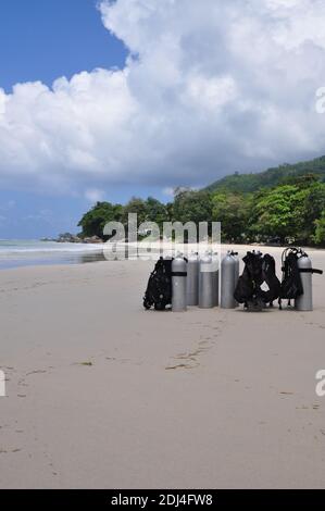 Beau vallon Strand. Mahé ist die größte Insel der Seychellen, im Indischen Ozean vor Ostafrika. Wahrlich der Himmel auf Erden. Stockfoto