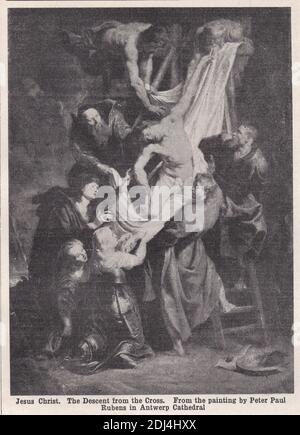 Jesus Christus: Der Abstieg vom Kreuz - aus dem Gemälde von Peter Paul Rubens. Stockfoto