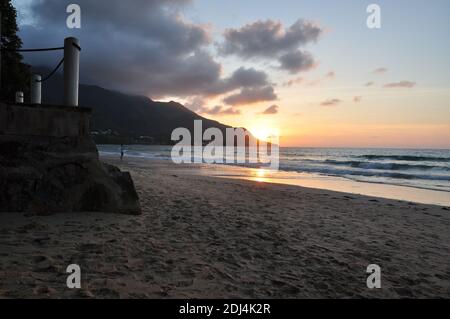 Sunset on the beach of beau vallon.Mahé is the largest island in the Seychelles archipelago, in the Indian Ocean off East Africa. Truly heaven on earth Stock Photo