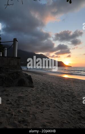 Sunset on the beach of beau vallon.Mahé is the largest island in the Seychelles archipelago, in the Indian Ocean off East Africa. Truly heaven on earth Stock Photo