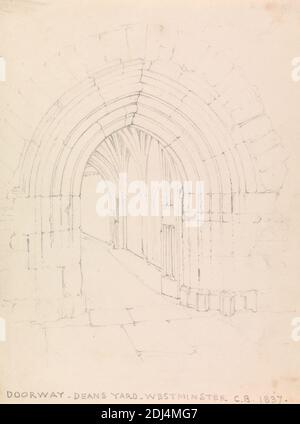 Doorway, Dean's Yard, Westminster, zugeschrieben Sir Charles Barry, 1795–1860, British, 1837, Graphit auf glattem, mittlerem, cremefarbenem Wove-Papier, Blatt: 8 × 6 1/8 Zoll (20.3 × 15.6 cm), architektonisches Subjekt, City of Westminster, England, London, Palace of Westminster, Vereinigtes Königreich Stockfoto