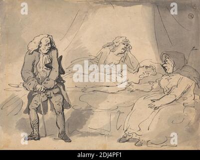 A Death-Bed Scene, Thomas Rowlandson, 1756–1827, britisch, undatiert, Grauwäsche und Graphit mit Stift und schwarzer Tinte auf Medium, leicht strukturiert, cremefarbenes Wove-Papier, Blatt: 3/4 x 17.1 cm (6 22.9 x 9 inches), Bett, Stock, Tod, Sterben, Ältere, Genresubjekt, Trauer, Mann, Frau Stockfoto