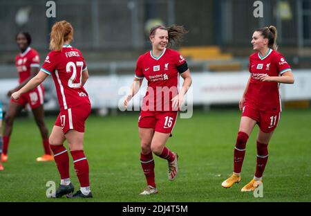 Dartford, Großbritannien. Dezember 2020. Meikayla Moore (15) von Liverpool Women feiert ihr Tor beim FAWSL2-Spiel zwischen London City Lionesses und Liverpool Women am 13. Dezember 2020 im Princes Park, Dartford, England. Foto von Liam McAvoy. Kredit: Prime Media Images/Alamy Live Nachrichten Stockfoto