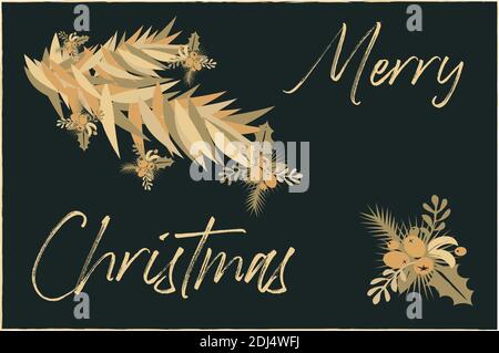 Elegante fröhliche weihnachtskarte mit goldenen Pfatten - Vektor-Illustration Stock Vektor