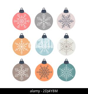 Set von Weihnachten skandinavischen Dekorationen Glaskugel mit Schneeflocken, Vektor-Illustration in flachem Stil Stock Vektor