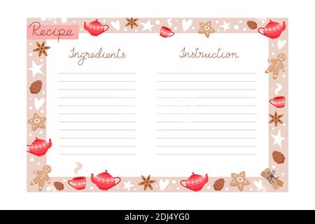 Weihnachten Urlaub Backen Rezept Vorlage mit Zutaten und Anweisungen Stock Vektor