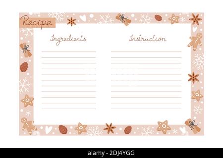 Weihnachten Urlaub Backen Rezept Vorlage mit Zutaten und Anweisungen Stock Vektor