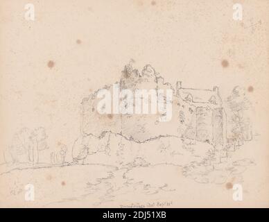 Dunstaffnage Castle, Scotland, James Moore, 1762–1799, British, 1792, Graphit auf Medium, leicht strukturiert, beige, webtes Papier, Blatt: 7 × 8 15/16 Zoll (17.8 × 22.7 cm Stockfoto