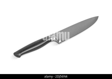 Kochmesser aus Edelstahl mit schwarzem Kunststoffgriff auf Weiß Hintergrund - 3D-Rendering Stockfoto