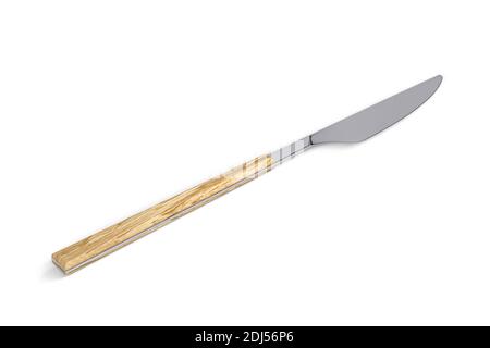 Edelstahlmesser mit Holzgriff isoliert auf weißem Hintergrund - 3D-Rendering Stockfoto