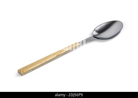 Edelstahl Löffel mit Holzgriff isoliert auf weißem Hintergrund - 3D-Rendering Stockfoto