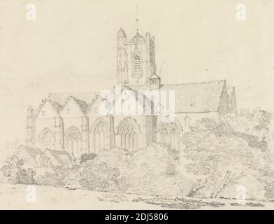 The Church of St. John, Peronne (Somme), John Sell Cotman, 1782–1842, britisch, undatiert, Graphit auf Medium, leicht strukturiert, cremefarbenes Papier, Blatt: 7 7/8 × 10 3/8 Zoll (20 × 26.4 cm), architektonisches Subjekt, Kirche, Frankreich, Picardie, Péronne, Somme, Église Saint-Jean-Baptiste de Péronne Stockfoto