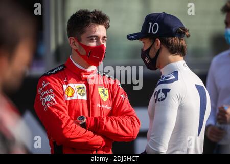 Abu Dhabi, VAE. Dezember 2020. GASLY Pierre (Fra), Scuderia AlphaTauri Honda AT01, LECLERC Charles (mco), Scuderia Ferrari SF1000, Portrait während der Formel 1 Etihad Airways Abu Dhabi Grand Prix 2020, vom 11. Bis 13. Dezember 2020 auf dem Yas Marina Circuit, in Abu Dhabi - Foto Antonin Vincent / DPPI / LM Kredit: Gruppo Editoriale LiveMedia/Alamy Live News Stockfoto