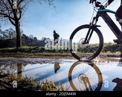 Schlammspuren auf einem Mountainbike-Trail Stockfoto