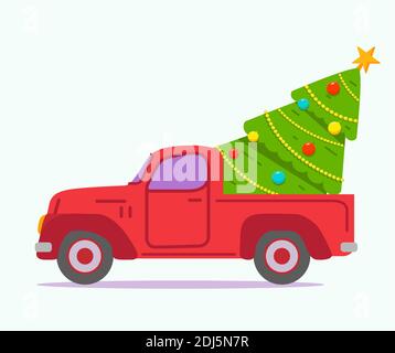 Weihnachtsbaum mit Girlanden und Kugeln.Vektor flache Abbildung. Stock Vektor