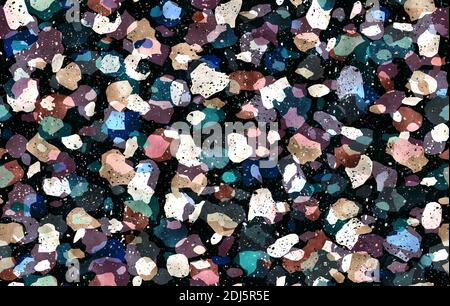 Vintage Nahtloses Terrazzo-Muster im Retro-Stil. Farbenfrohe Retro-Muster mit Terrazzo-Struktur. Vintage Steinstruktur. Stockfoto
