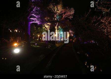 Burns a Light, eine nächtliche Ausstellung von Licht und Feuer zur Feier der Robert Burns Bith im Januar 1759, im Burn Monuments und Robert Burns Birthplace Museum, Alloway, Ayrshire, Schottland, Großbritannien.23 Jan 2016 Stockfoto