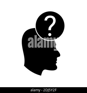 Schwarze Silhouette des Kopfes mit Fragezeichen im Kreis. Vektorgrafik flach Stock Vektor