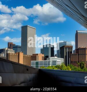 Einzigartige Aussicht auf die Wolkenkratzer von Denver Colorado Stockfoto